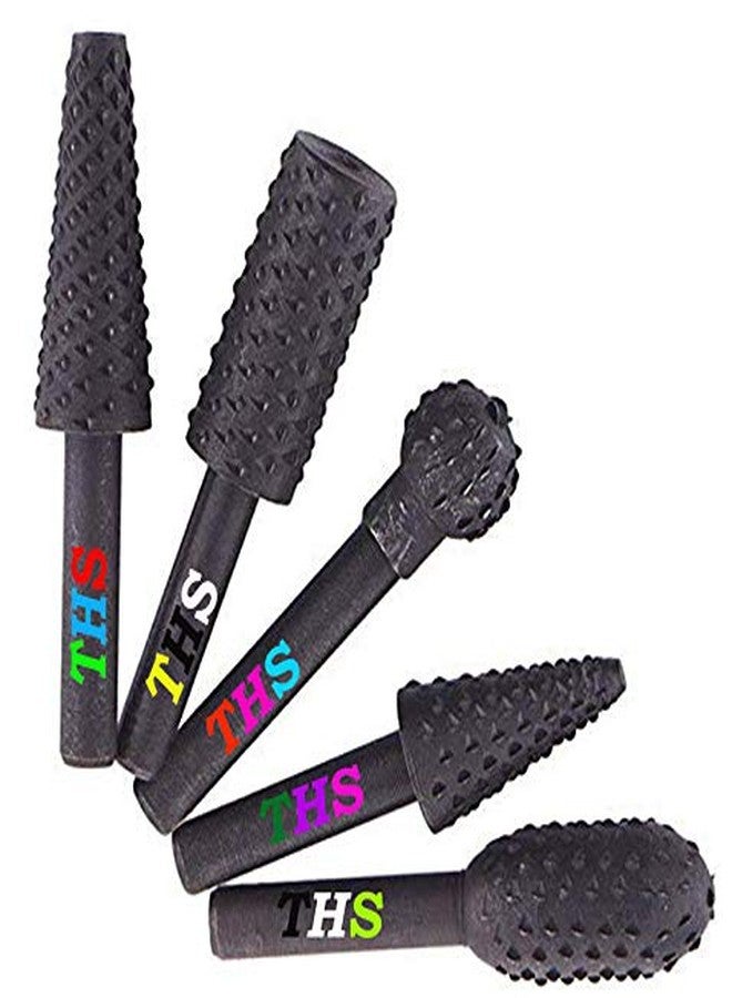 THS Double Cut Carbide Rotary Burrs Set - 5PCS 6mm(1/4") Shank Solid Carbide Rotary Burr File Set for Die Grinder Drill Metal Carving Polishing Engraving Drilling (Grey) - Image 1